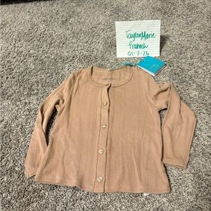Posh peanut bamboo tan macchiato Cardigan with Heart Buttons , 2T NWT